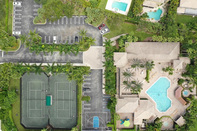 drone / aerial view of a pool area