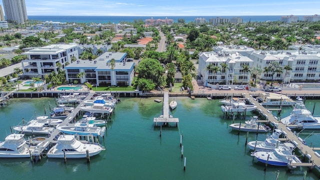 aerial view with a water view
