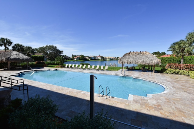 12774 Spikerush Cir, Boca Raton, FL 33428 - pool with a patio area, a water view, and a gazebo