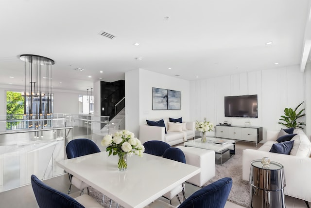 living room with recessed lighting