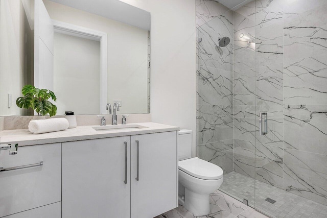 1445 NE 5th Ave, Boca Raton, FL 33432 - bathroom featuring marble finish floors, a marble finish shower, toilet, and vanity