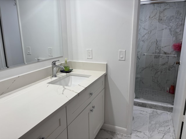 825 Egret Cir Unit 205, Delray Beach, FL 33444 - full bathroom with marble finish flooring, a marble finish shower, baseboards, and vanity