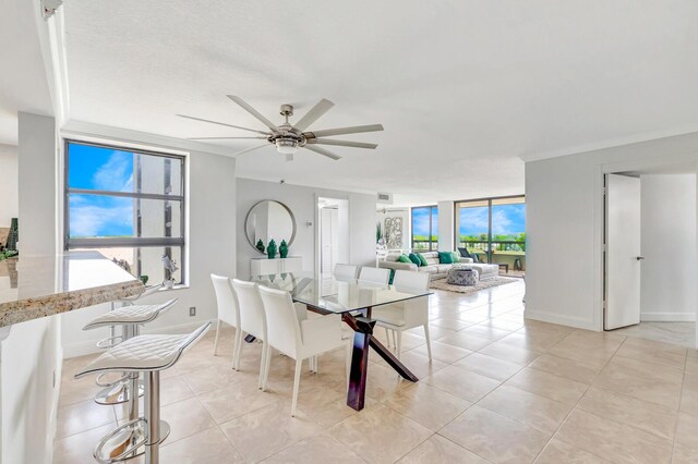 6372 La Costa Dr Unit 602, Boca Raton, FL 33433 - dining space with ceiling fan, baseboards, and light tile patterned floors