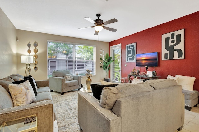 2125 Oakmont Dr, Riviera Beach, FL 33404 - living area with a ceiling fan and light tile patterned floors