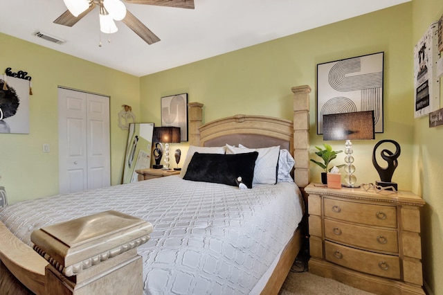 2125 Oakmont Dr, Riviera Beach, FL 33404 - bedroom with a closet, visible vents, and a ceiling fan