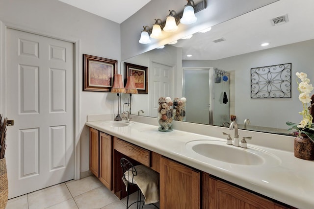 2125 Oakmont Dr, Riviera Beach, FL 33404 - full bathroom featuring a shower stall, tile patterned flooring, visible vents, and a sink