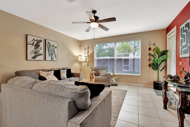 2125 Oakmont Dr, Riviera Beach, FL 33404 - living room with a ceiling fan, baseboards, light tile patterned floors, and visible vents