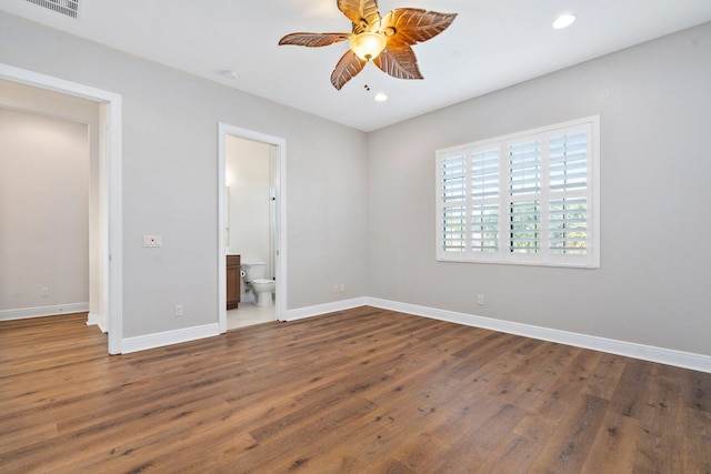 unfurnished bedroom with baseboards, recessed lighting, and wood finished floors