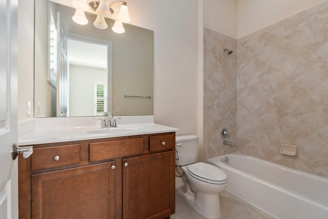 full bathroom featuring shower / bath combination, vanity, and toilet