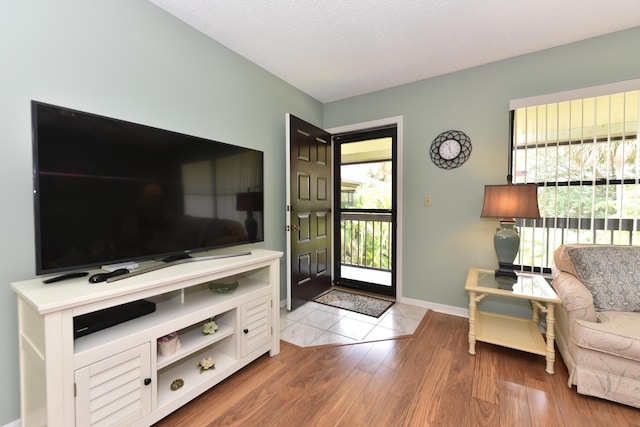 interior space with a wealth of natural light, baseboards, and wood finished floors