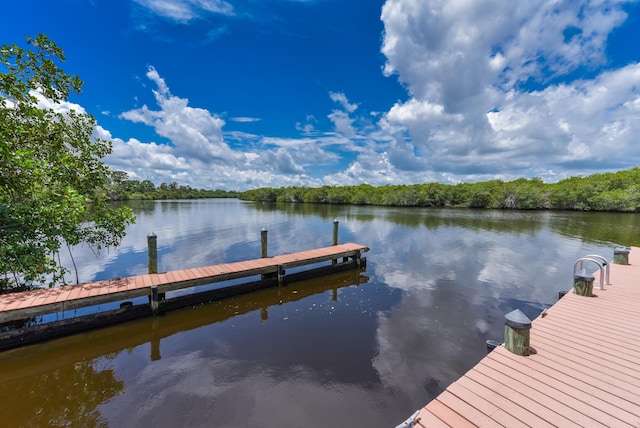 view of dock with a water view