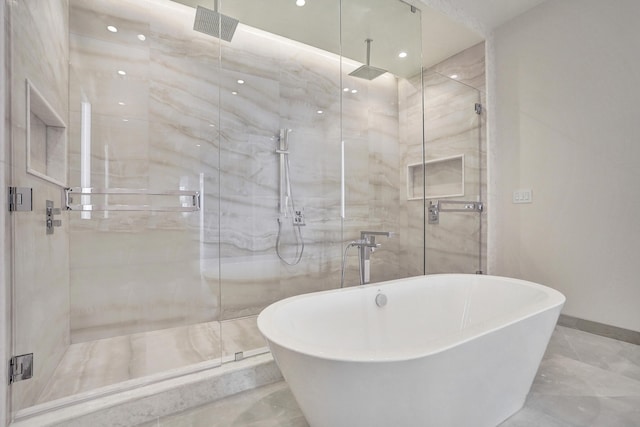 220 SE Mizner Blvd Unit Ph920, Boca Raton, FL 33432 - full bath with a marble finish shower, a soaking tub, baseboards, and marble finish floors