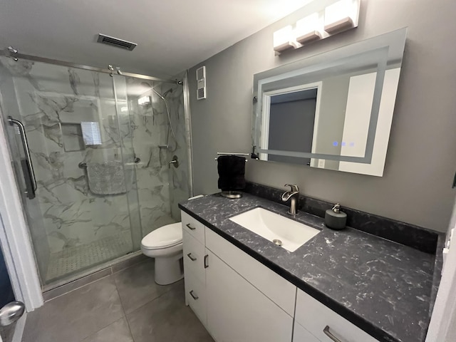 7340 Amberly Ln # 205, Delray Beach, FL 33446 - bathroom with toilet, visible vents, a marble finish shower, and vanity