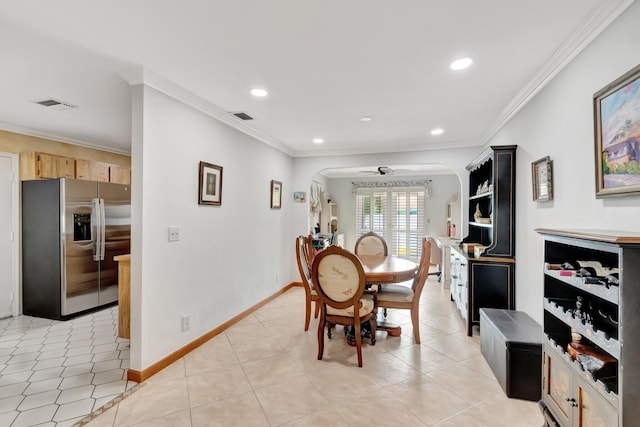 654 Bunting Dr, Delray Beach, FL 33444 - dining area with crown molding, visible vents, and recessed lighting