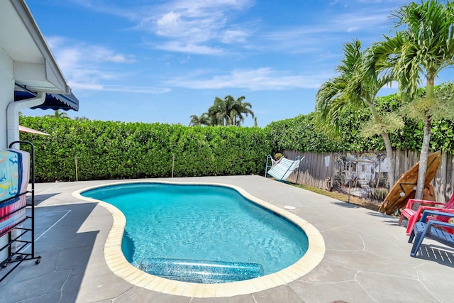 654 Bunting Dr, Delray Beach, FL 33444 - view of swimming pool with a patio, a fenced in pool, and a fenced backyard
