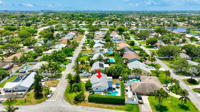 654 Bunting Dr, Delray Beach, FL 33444 - bird's eye view with a water view and a residential view