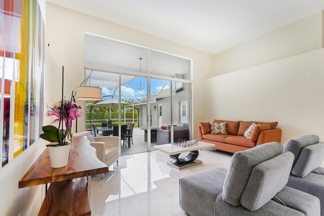 living room featuring tile patterned floors
