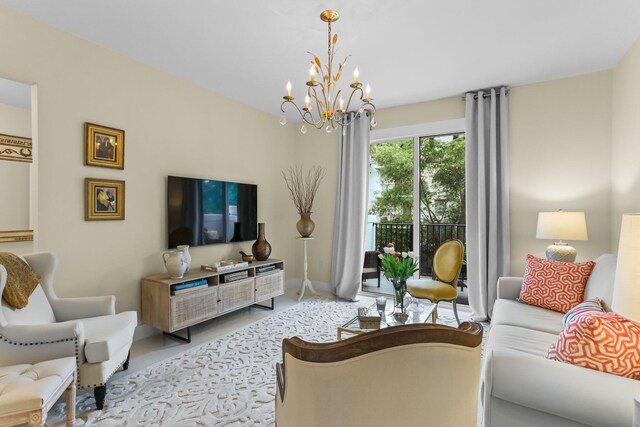 250 NE 3rd Ave Unit 1308, Delray Beach, FL 33444 - living room with a notable chandelier