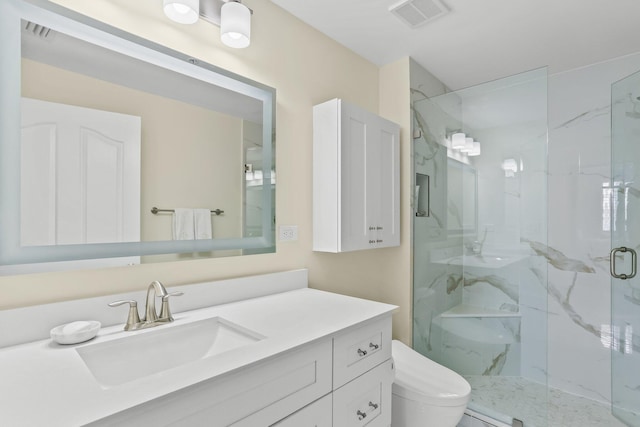 250 NE 3rd Ave Unit 1308, Delray Beach, FL 33444 - full bathroom with vanity, toilet, a marble finish shower, and visible vents