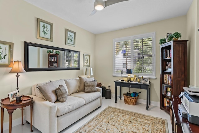 250 NE 3rd Ave Unit 1308, Delray Beach, FL 33444 - living area featuring a ceiling fan, baseboards, and tile patterned floors