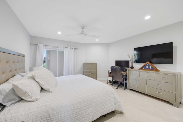 701 NE Harbour Ter Unit 103, Boca Raton, FL 33431 - bedroom featuring recessed lighting, light carpet, ceiling fan, and baseboards