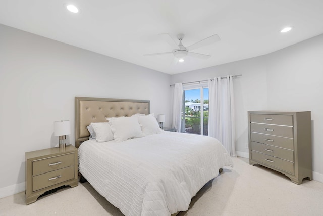701 NE Harbour Ter Unit 103, Boca Raton, FL 33431 - bedroom with baseboards, recessed lighting, and ceiling fan