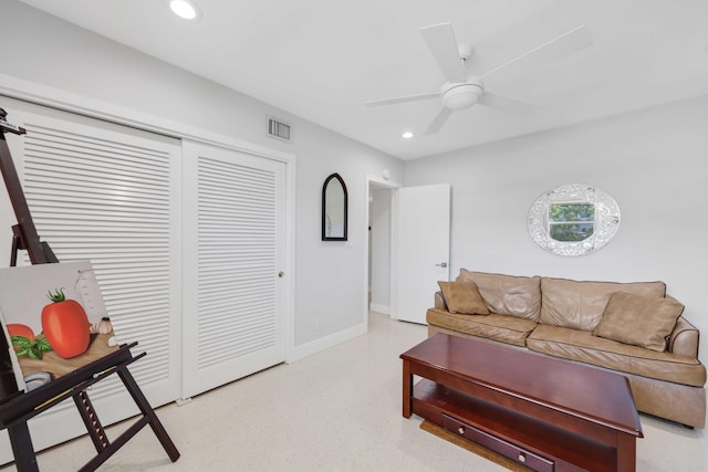 701 NE Harbour Ter Unit 103, Boca Raton, FL 33431 - living room featuring recessed lighting, ceiling fan, and baseboards