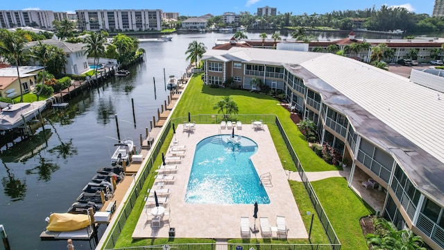 701 NE Harbour Ter Unit 103, Boca Raton, FL 33431 - drone / aerial view of a nearby body of water and a pool area