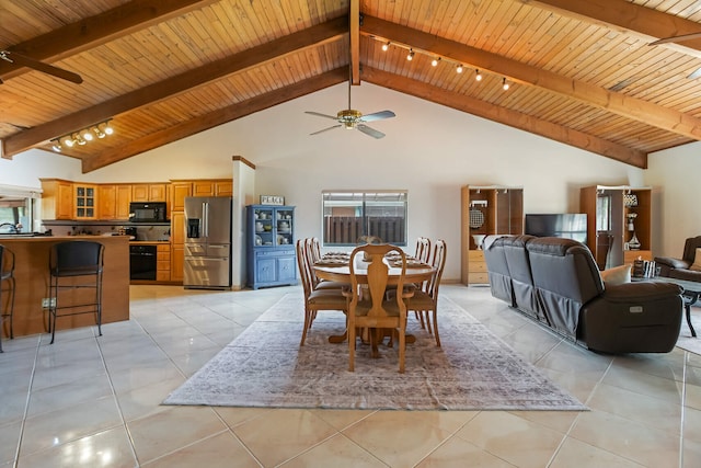 650 NW 48th Ave, Coconut Creek, FL 33063 - dining room featuring light tile patterned floors, wooden ceiling, and a ceiling fan