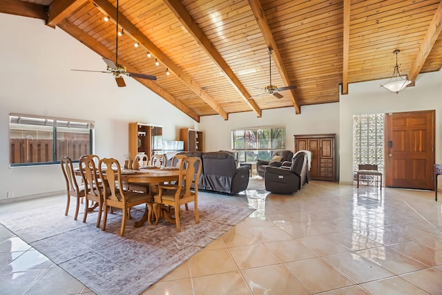 650 NW 48th Ave, Coconut Creek, FL 33063 - dining area with wooden ceiling, beamed ceiling, and ceiling fan
