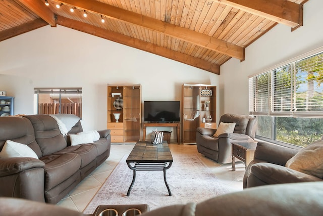 650 NW 48th Ave, Coconut Creek, FL 33063 - living area featuring light tile patterned floors, beam ceiling, and wooden ceiling