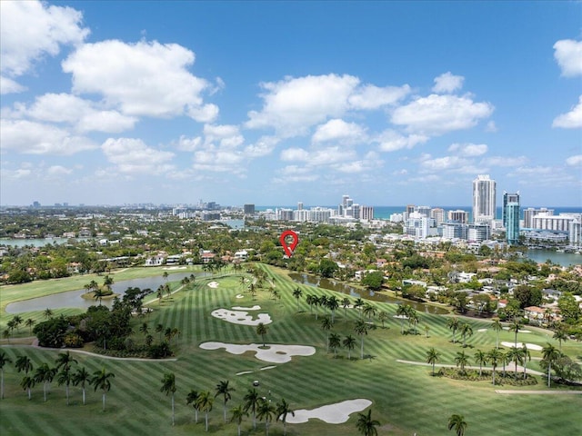 6100 La Gorce Dr, Miami Beach, FL 33140 - drone / aerial view of city skyline, a nearby body of water, and a golf club