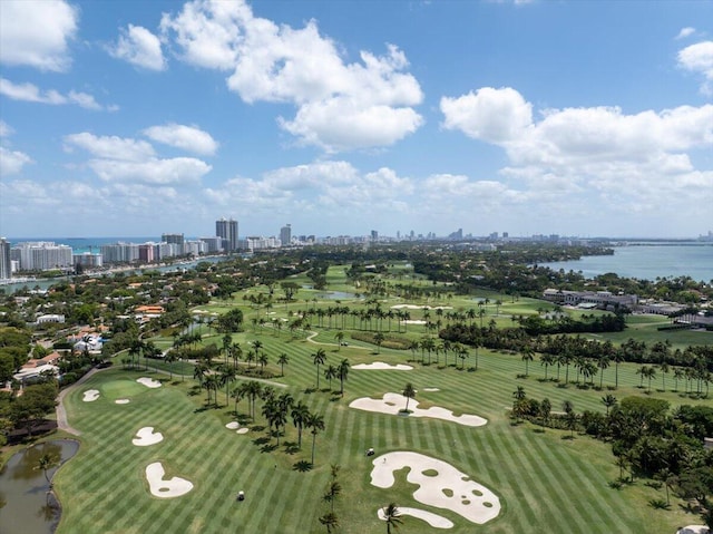 6100 La Gorce Dr, Miami Beach, FL 33140 - bird's eye view of a nearby body of water, city skyline, and a golf course