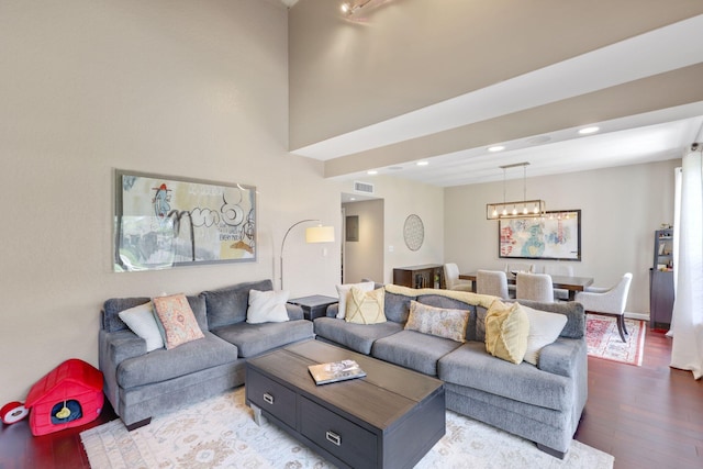 730 Greensward Ct Unit 203J, Delray Beach, FL 33445 - living area featuring wood finished floors, recessed lighting, and a chandelier