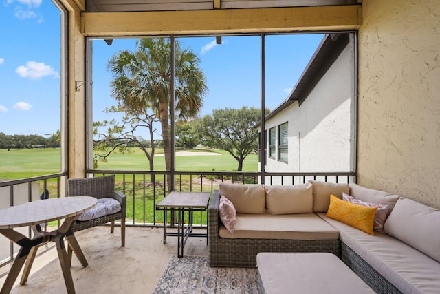 730 Greensward Ct Unit 203J, Delray Beach, FL 33445 - sunroom featuring view of golf course, outdoor lounge area, and healthy amount of natural light