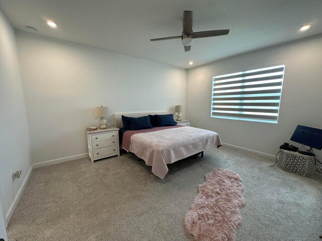 10230 SW Orana Dr, Port Saint Lucie, FL 34987 - bedroom featuring carpet, baseboards, recessed lighting, and a ceiling fan