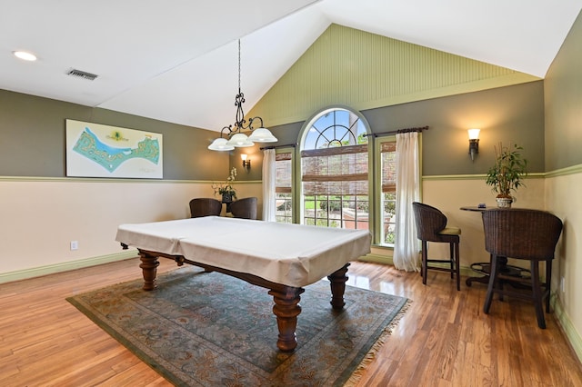 1125 Crystal Way Unit I, Delray Beach, FL 33444 - game room with vaulted ceiling, billiards table, wood finished floors, and baseboards