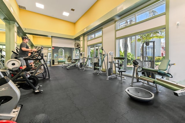 1125 Crystal Way Unit I, Delray Beach, FL 33444 - exercise room with plenty of natural light and a high ceiling