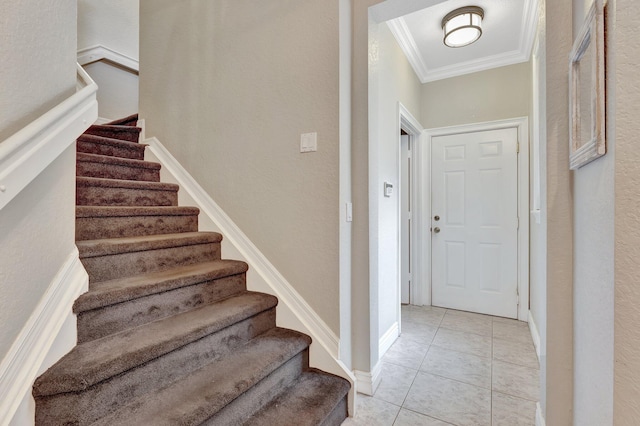 5742 NW 119th Ter, Coral Springs, FL 33076 - stairs with tile patterned floors and crown molding