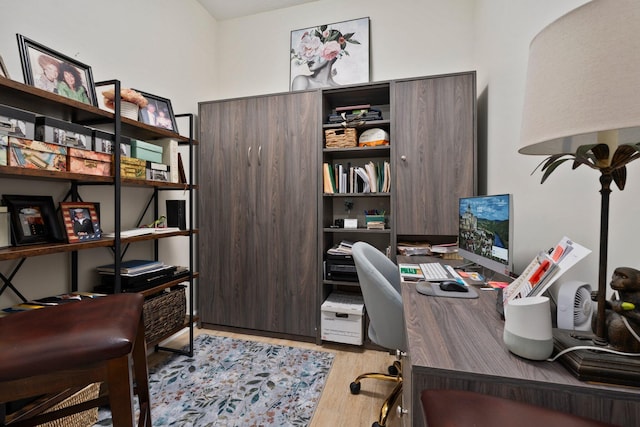 home office featuring wood finished floors