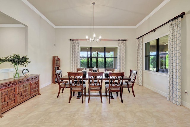 964 SW Canoe Creek Ter, Palm City, FL 34990 - dining space with a chandelier, baseboards, light tile patterned flooring, and ornamental molding
