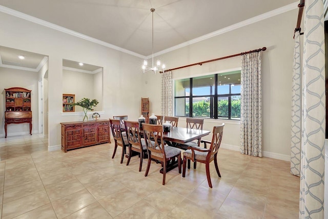 964 SW Canoe Creek Ter, Palm City, FL 34990 - dining area with crown molding, baseboards, light tile patterned floors, and a chandelier