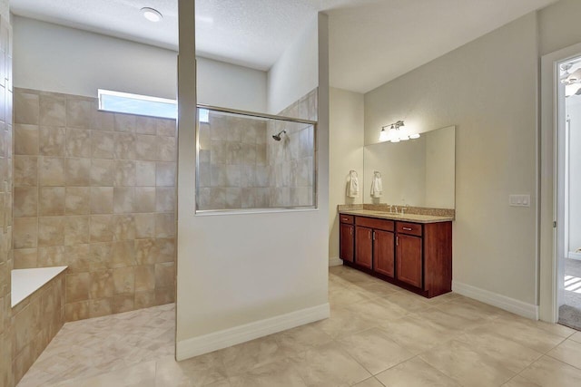 964 SW Canoe Creek Ter, Palm City, FL 34990 - full bath with baseboards, tile patterned flooring, vanity, and a walk in shower