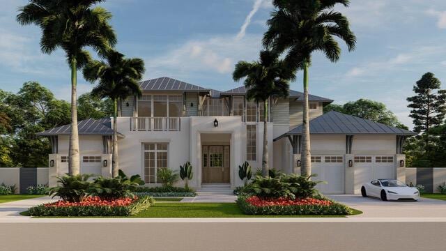 1105 Harbor Dr, Delray Beach, FL 33483 - view of front of home featuring driveway, an attached garage, stucco siding, and a balcony