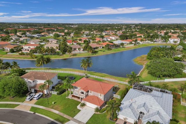 bird's eye view with a water view and a residential view
