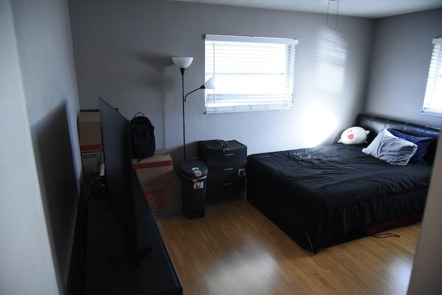 bedroom with multiple windows and wood finished floors