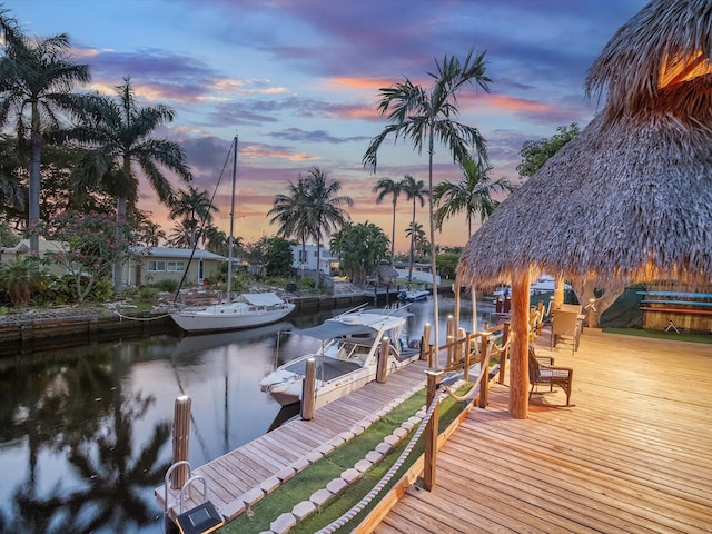 view of dock with a water view