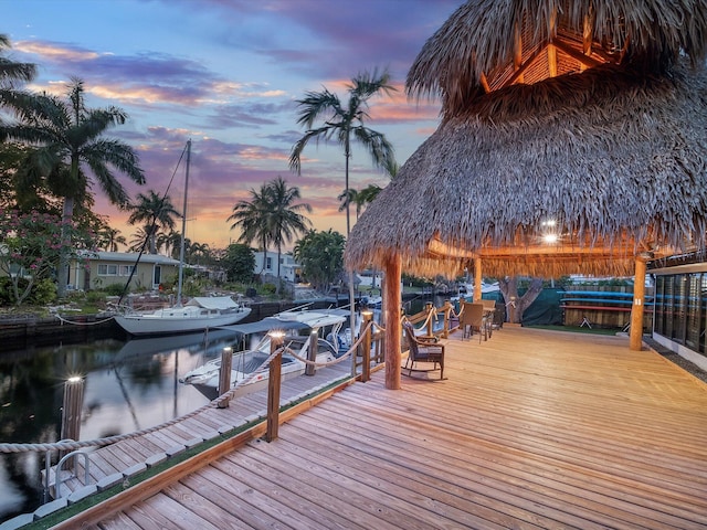 dock area featuring a water view