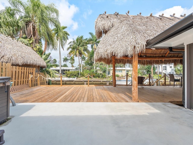 deck featuring a patio and a gazebo