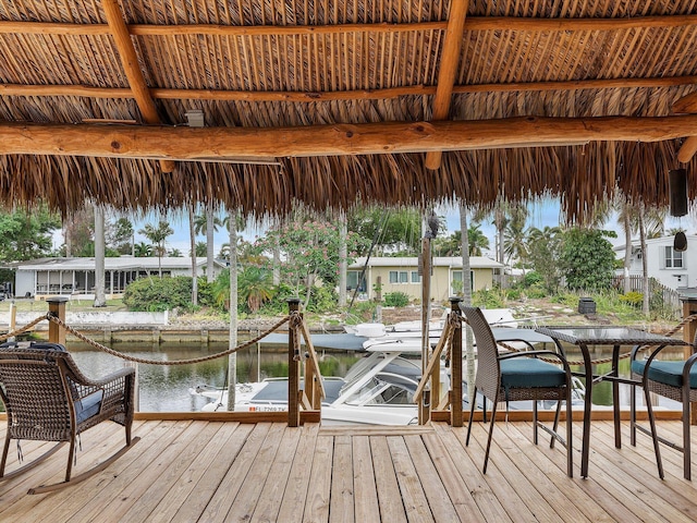 dock area featuring a water view